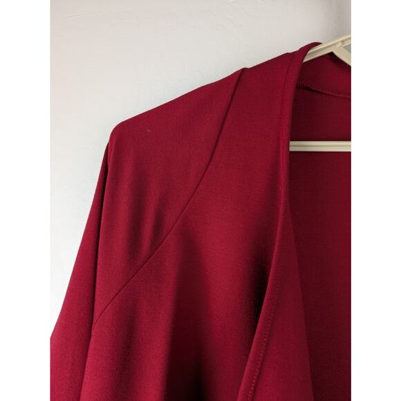 Clara Sun Woo red open front ponte knit cardigan large pockets - Picture 5 of 7
